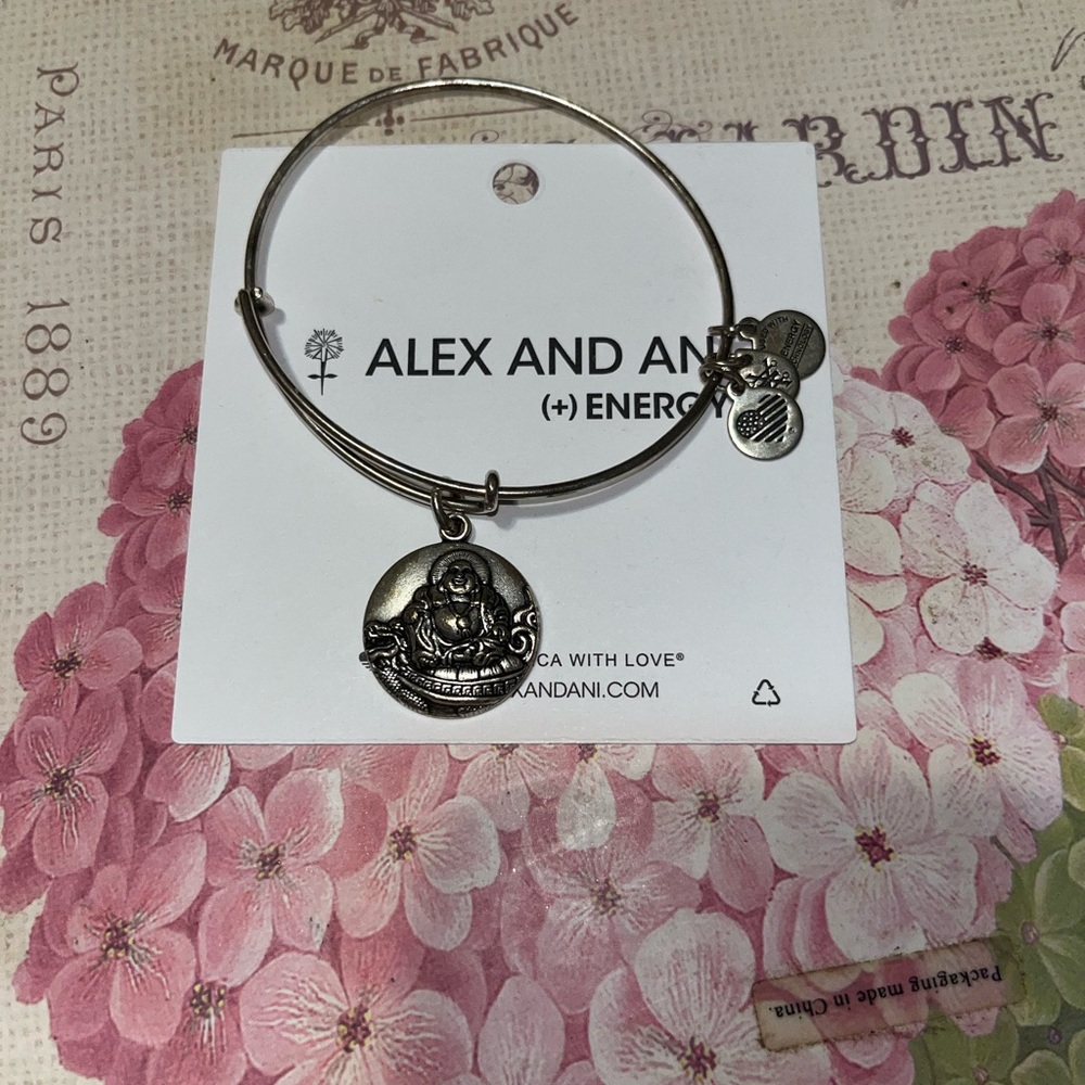 Alex and Ani Silver Buddha Charm Bangle